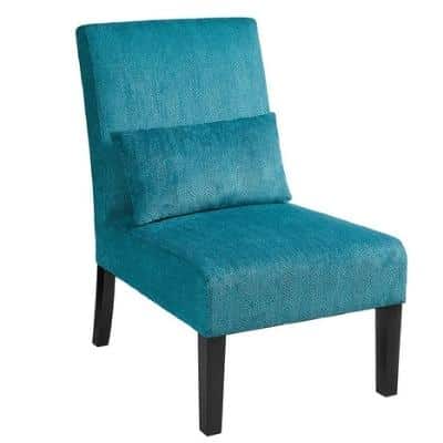 Roundhill Furniture Pisano Teal Blue Fabric Armless Contemporary Accent Chair with Kidney Pillow